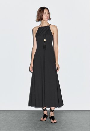 LONG HALTER NECK WITH FLOUNCE - Cocktailjurk - black