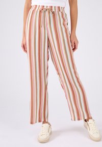 Gestreepte, lichte broek met een koord in de taille in roze, wit, groen en gele tinten, met een relaxte pasvorm en een zachte textuur.