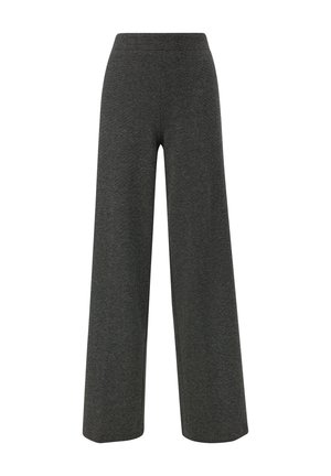Wide-leg trousers in a textured dark gray fabric, featuring a high elastic waistband and a clean, minimalist design.