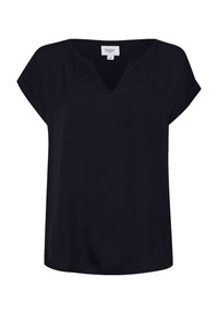 Top corto nero a maniche corte con scollo a V, realizzato in tessuto morbido con una sottile trama a pois e una vestibilità morbida per il massimo comfort.