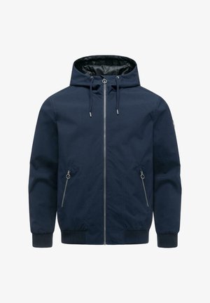 Marineblaue Kapuzenjacke mit Frontreißverschluss, Kordelzug-Kapuze, seitlichen Reißverschlusstaschen sowie gerippten Bündchen und Saum.