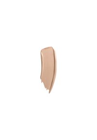 Échantillon de fond de teint liquide dans une teinte beige clair, avec une texture lisse et crémeuse ainsi qu'un subtil éclat, appliqué en forme incurvée et effilée.