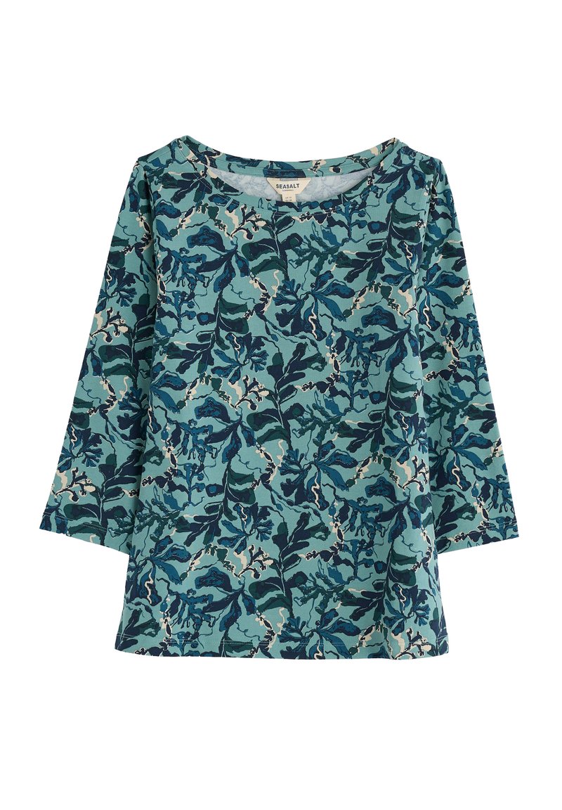 Ex Seasalt Damen 3/4 Arm Bedrucktes Top In Blau Vogel Blume