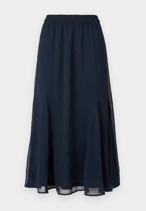 Μάξι φούστα σε ναυτικό μπλε χρώμα, ημιδιαφανής, με ελαστική μέση και φουσκωτά πάνελς, σε απλό λευκό φόντο.