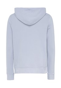 Sudadera azul claro hecha de una suave mezcla de algodón. Cuenta con una capucha estándar, mangas largas y puños acanalados con un dobladillo recto.