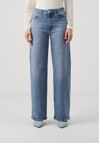 ONLY Onlgabi Pantaloncini Jeans Donna Con Strass - Corti, Vita Alta, Denim Azzurro