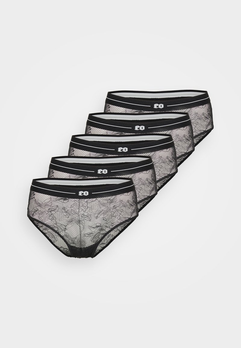 Culottes en dentelle noire avec motif floral, dotées d'une taille élastique noire avec logo et d'une coupe mi-haute. Pack de cinq paires.