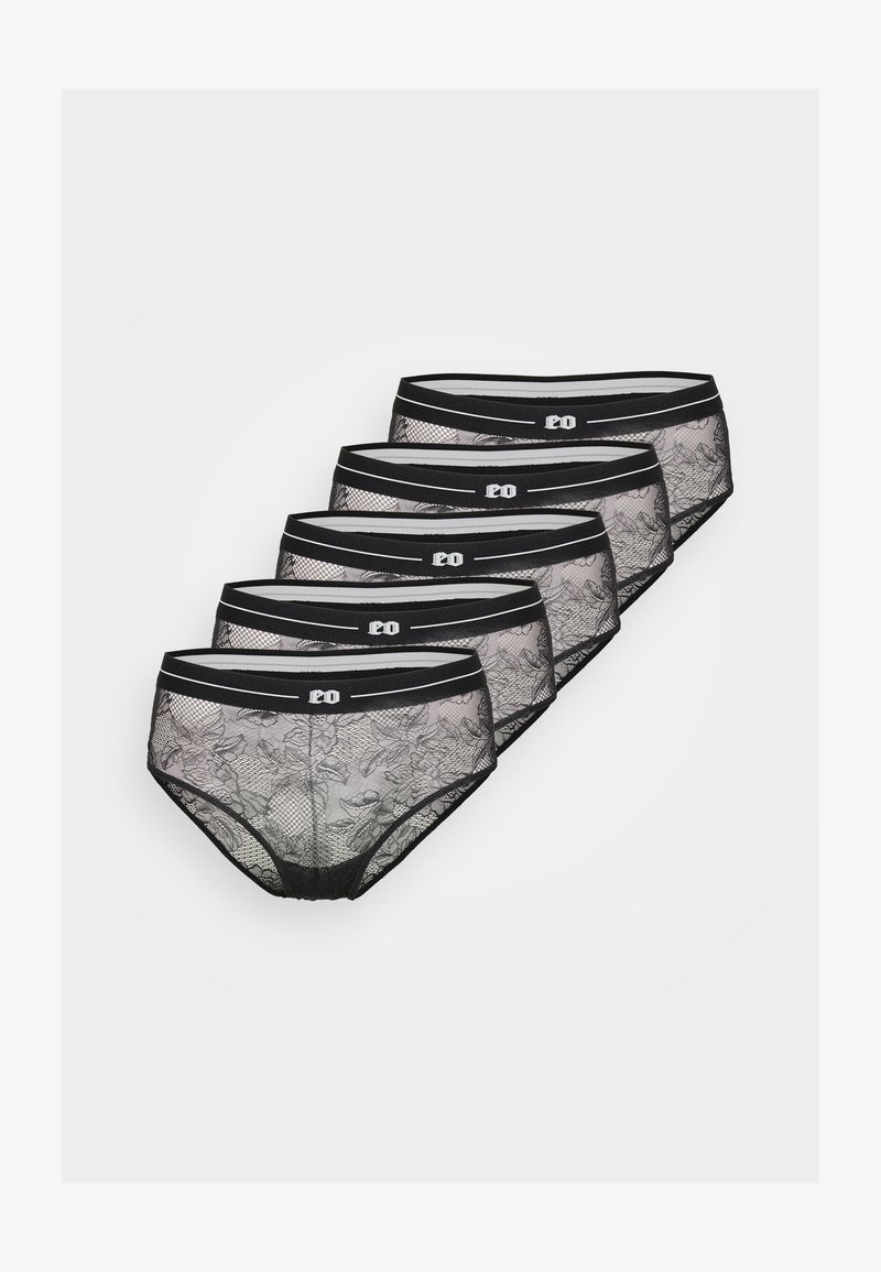 Culottes en dentelle noire avec motif floral, dotées d'une taille élastique noire avec logo et d'une coupe mi-haute. Pack de cinq paires.