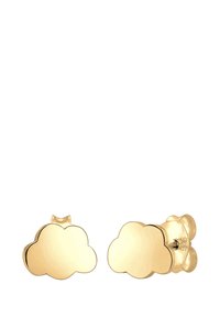 Guldmolnformade örhängen med en slät, reflekterande yta och säker post-back stängning. Har rundade kanter och en lekfull design.