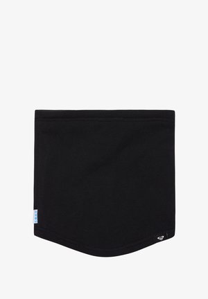 Czarny polarowy komin o gładkiej fakturze, zaokrąglonym dole i przeszywanych krawędziach. Posiada małą niebieską metkę Roxy po jednej stronie.