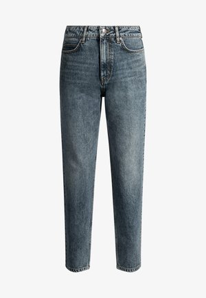 Jeans aus Denim in verblasstem Blau mit geradem Schnitt, hoher Taille, fünf Taschen-Design und dezenten Nähdetails entlang der Nähte.