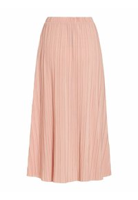 Φούστα μέσης μήκους σε ανοιχτό ροζ χρώμα με πιέτες, ελαστική ζώνη και κάθετες πτυχές, ρέουσα σιλουέτα σε γραμμή Α.