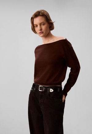 Calvin Klein, MERINO WOOL BLEND BOAT NECK JUMPER - Пуловер - rich brown