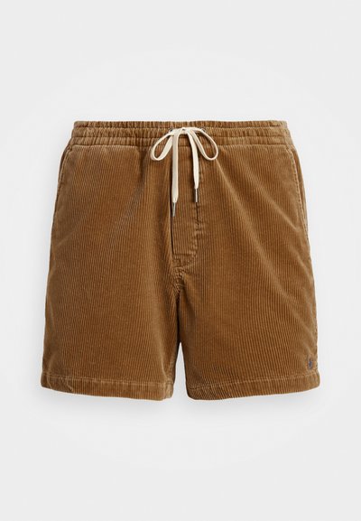 Hnědé kordurové šortky s jemnou texturou, elastickým pasem a nastavitelnou šňůrkou. Na lemu se nachází decentní logo.