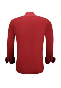 Langarmshirt van effen rode stof, met een klassieke kraag, knoopsluitingen aan de mouwen en een soepele textuur met een getailleerde pasvorm.