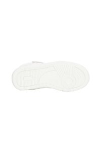 Weiße Sneaker-Sohle mit strukturiertem Gummi für besseren Grip, einer abgerundeten Form und einem glatten, flachen Design mit minimaler Ausstattung.