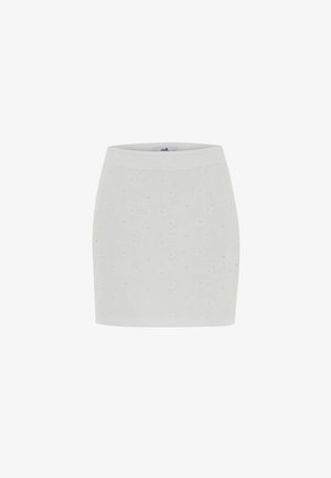 Gonna bianca con un motivo testurizzato e ritagli floreali, design a vita alta e silhouette aderente. Finitura del tessuto pulita e liscia.