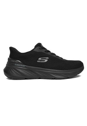 Black Skechers Slip-Ins Edgeride sneaker with mesh upper, lace-up design, and cushioned textured sole for comfort and slip resistance.