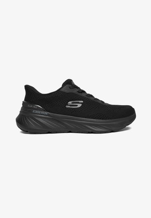 Scarpa da ginnastica nera Skechers Slip-Ins Edgeride con tomaia in mesh, design con lacci e suola ammortizzata e testurizzata per comfort e resistenza allo scivolamento.