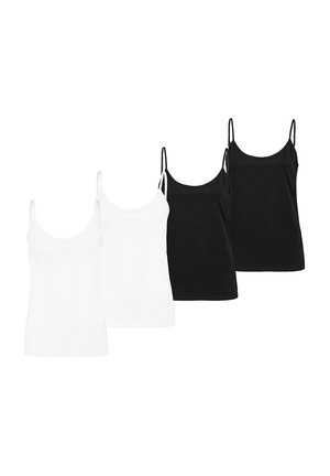 Set of four camisoles including two white and two black. Made of soft cotton, featuring adjustable straps and a simple, fitted design.