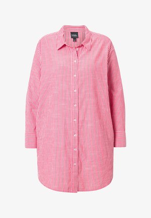 Rot-weiß gestreiftes Langarmshirt mit Knopfleiste und Kragen. Aus leichtem Stoff, mit lockerem Schnitt.