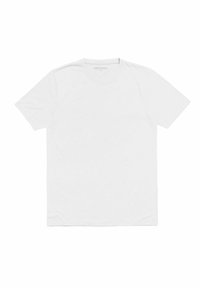 White cotton T-shirt with a crew neck, short sleeves, and a plain design; soft texture with no visible patterns or accents.