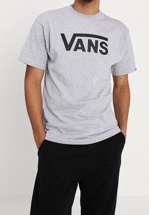 T-shirt en coton gris à manches courtes avec un logo "VANS" noir sur le devant. Encolure ronde, coupe décontractée et texture subtile.