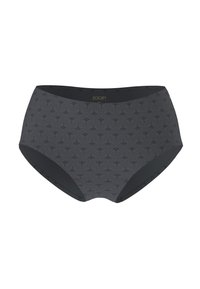 Graue Slips mit hoher Taille und einem dezenten geometrischen Muster. Elastischer Bund mit Logodetail; gefertigt aus einem glatten, dehnbaren Material.