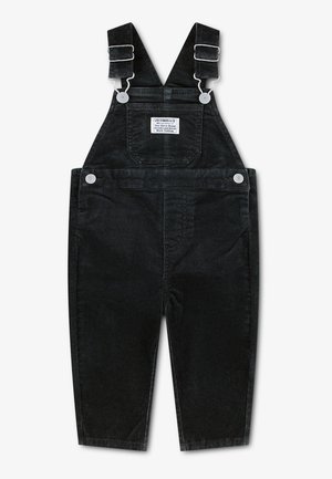 Salopette en denim noir pour tout-petits avec bretelles réglables et poche avant portant une étiquette Levi Strauss & Co.