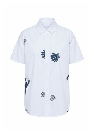 Ulla Popken, NAUTICAL MOTIF SHORT SLEEVE BUTTON-DOWN BLOUSE - Skjortebluser - snow white