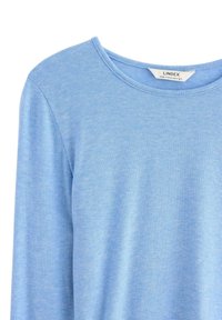 Lys blå langærmet t-shirt lavet af blødt, letvægtsstof med rund halsudskæring og minimalistisk design. Mærkeskilt synligt.