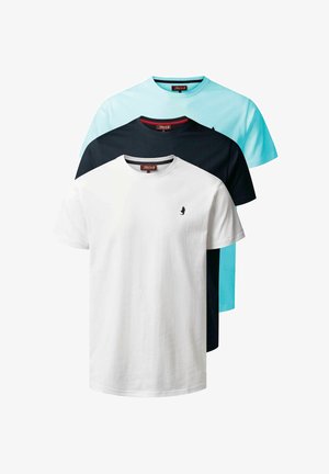 Kolm ümar-kaelusega t-särki valges, mereväesinis ja helehallas; valmistatud puuvillast, valge särgi vasakul rinnal on tagasihoidlik logo.