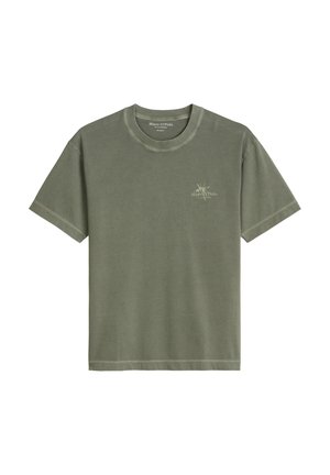 Marc O'Polo, T-SHIRT, SHORT SLEEVE, RIBBED NECKTRIMMING, NEW SEASONAL ARTWORK - Print T-shirt - saddle gray