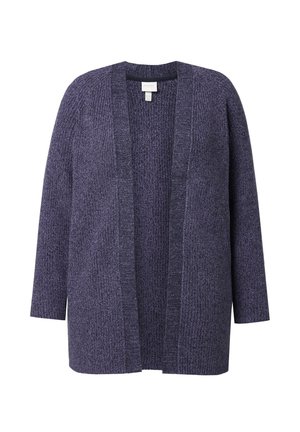 Cárdigan de punto de manga larga y frente abierto en color púrpura oscuro, con textura acanalada y un ajuste relajado.