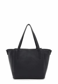 Zwarte leren tas met textuur, twee stevige handvatten en een ruime vorm, ontworpen voor veelzijdig dagelijks gebruik.
