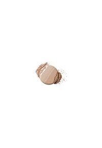 Pyöreä puristettu puuteri pehmeässä beige sävyssä, ympäröity irtopuuterilla, jolla on sileä rakenne ja hento kiilto.
