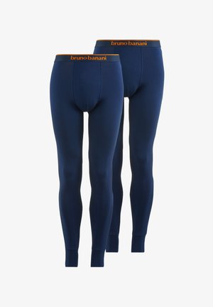 Marine thermoleggings van zacht materiaal, met een strakkere pasvorm, zonder patronen en een oranje tailleband met het "bruno banani" logo.