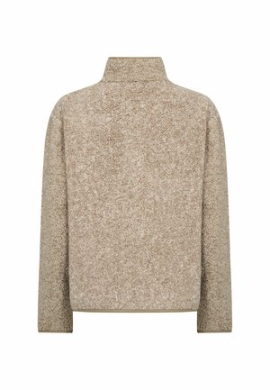 Beige, huňatý, pulóver s dlhým rukávom a vysokým golierom, s textúrovaným, mäkkým povrchom, ktorý sa vyznačuje štvorcovým strihom a jednoduchým dizajnom.