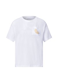 T-shirt blanc à manches courtes avec une poche sur la poitrine gauche avec un motif brodé d’une tranche de citron.