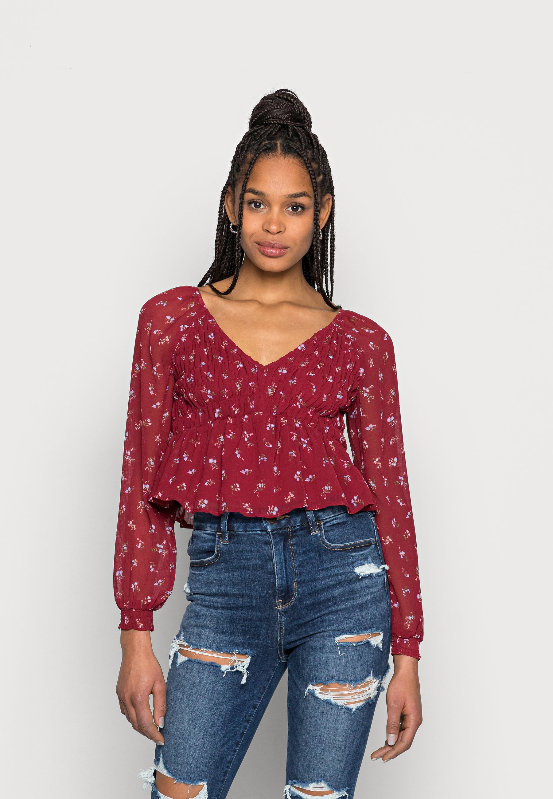 American Eagle SMOCKED V NECK - Long 