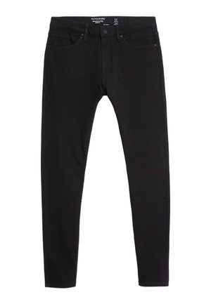 Černé slim-fit džíny vyrobené z denimu, s klasickým pětipocket designem, kovovým zapínáním na knoflík a jemnými detaily v prošití.