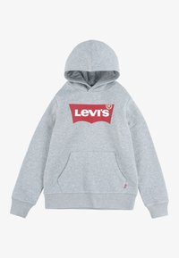 Felpa con cappuccio grigia realizzata in misto cotone, con il logo rosso Levi's sul davanti, tasca a marsupio e polsini e orlo a coste.