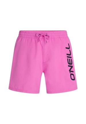 Pantaloncini da bagno rosa con vita elastica e coulisse. Presentano una stampa del logo nera sul lato. Materiale liscio e leggero.