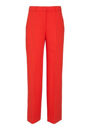 Rote Tailoring-Hosen mit geradem Bein, ausgestattet mit einer glatten Textur, Gürtelschlaufen und ohne sichtbare Taschen oder Verzierungen.