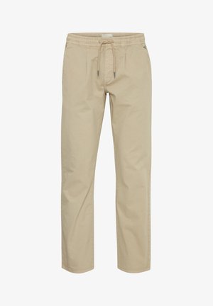 Beige, könnyű anyagból készült, cipzár nélküli nadrág. Rugalmas derékpánttal és zsinórral rendelkezik, valamint oldalsó zsebekkel rendelkezik. Egyenes lábú kialakítás.