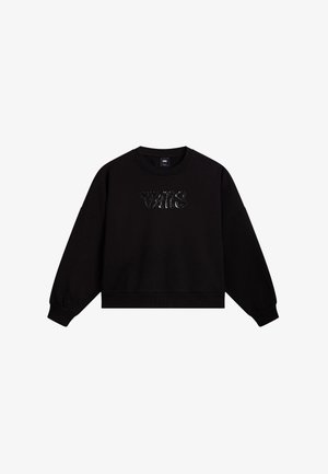 Felpa nera corta realizzata in un tessuto morbido, con un logo "VANS" testurizzato in nero sulla parte anteriore, colletto rotondo e polsini a costine.
