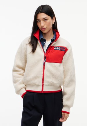 Tommy Jeans, BACK FLAG TEDDY FLEECE ZIP-THRU JACKET - Яке от полар - off white