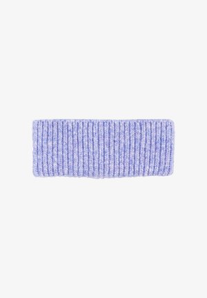 Purple ribbed knit headband with a soft texture, featuring a solid color and horizontal stripe pattern throughout.