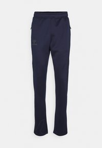 Marineblauwe, gestructureerde sweatpants met een elastische tailleband, zijzakken met rits en een subtiele logo. Tapered ontwerp met een moderne pasvorm.