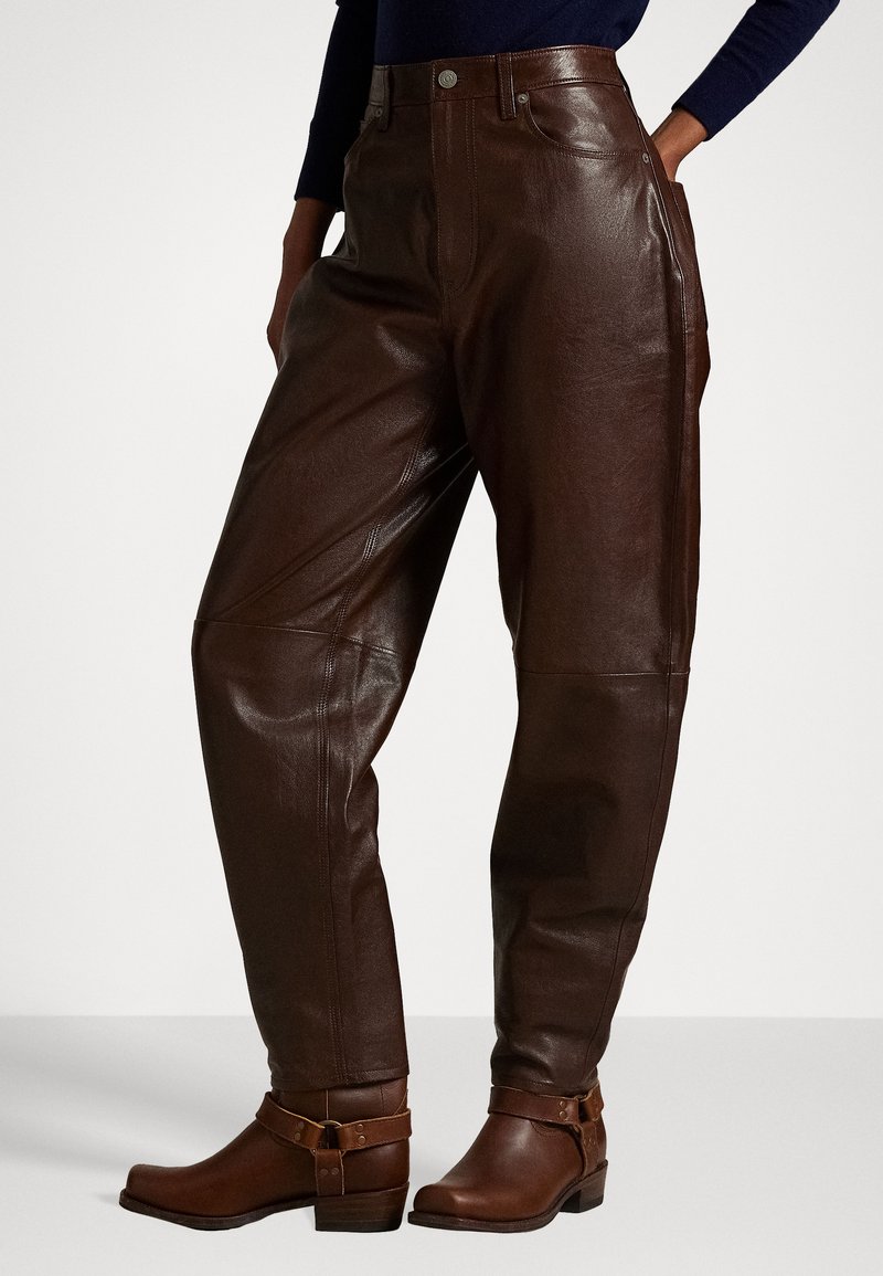 Polo Ralph Lauren CURVED TAPERED LEATHER PANT - Kožené kalhoty - mahogany
